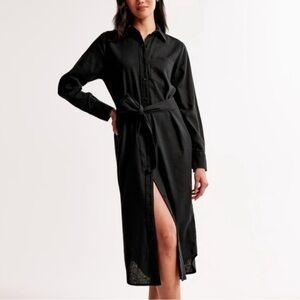 EUC Abercrombie & Fitch Black Linen Blend Button-Up Midi Shirt Dress in XXSP